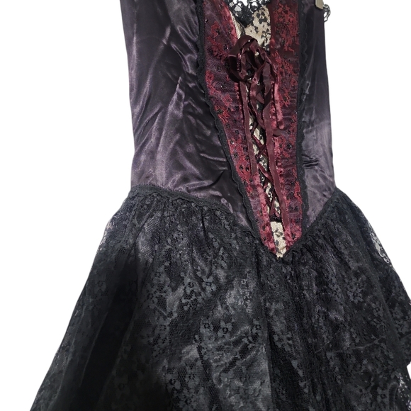 VINTAGE Gunne Sax Jessica McClintock Corset Bustier Tiered Lace Dress Black Red - Picture 14 of 16
